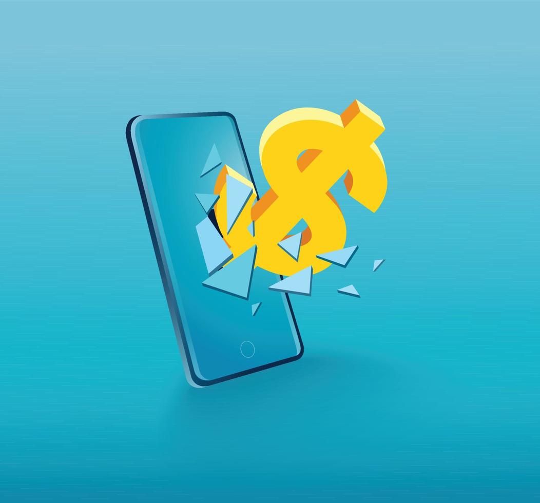 Dollar icon Breakthrough screen smartphone vector