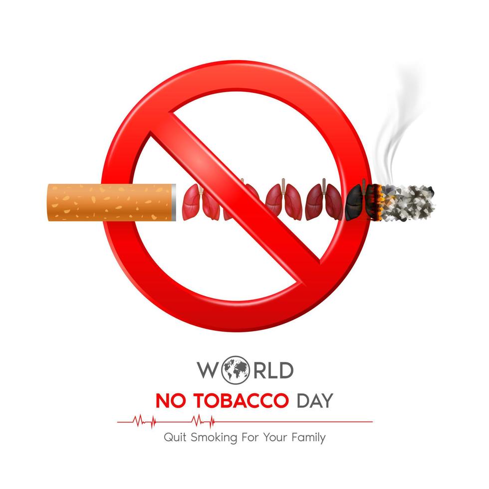 Prohibido fumar signo rojo aislado sobre fondo blanco. peligros de fumar. efecto de fumar en el pulmón con personas alrededor y familiares. día mundial sin tabaco. Ilustración vectorial 3d. vector