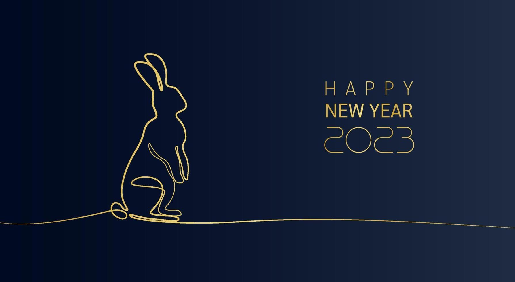 Happy New Year 2023 card, Rabbit zodiac golden sign  with gold brown color on blue and grey background. 2023 new year design template vector illustration.