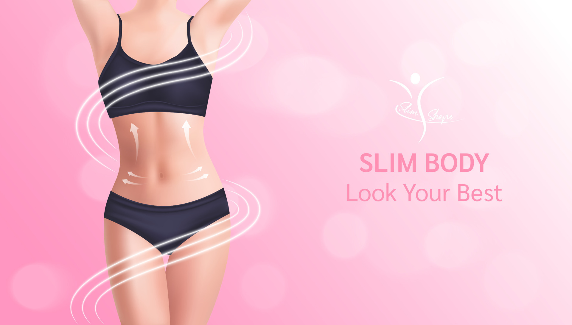 Beautiful woman's body. Perfect slim toned young body. Girl in perfect sexy body  shape in black panties in 3d vector illustration, On a pink bokeh  background. 9097178 Vector Art at Vecteezy