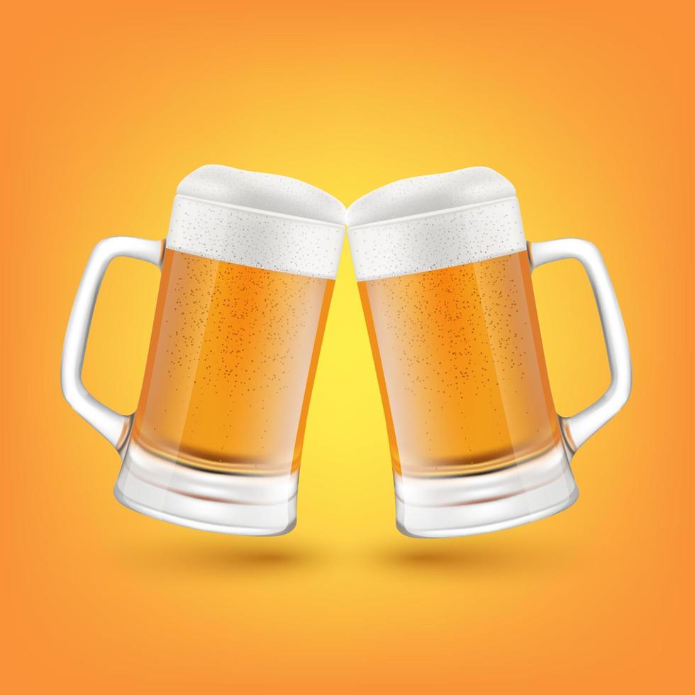 Beer full glass. Mug full with blond beer with foam. Alcoholic beverages for parties. Realistic 3D Vector illustration.