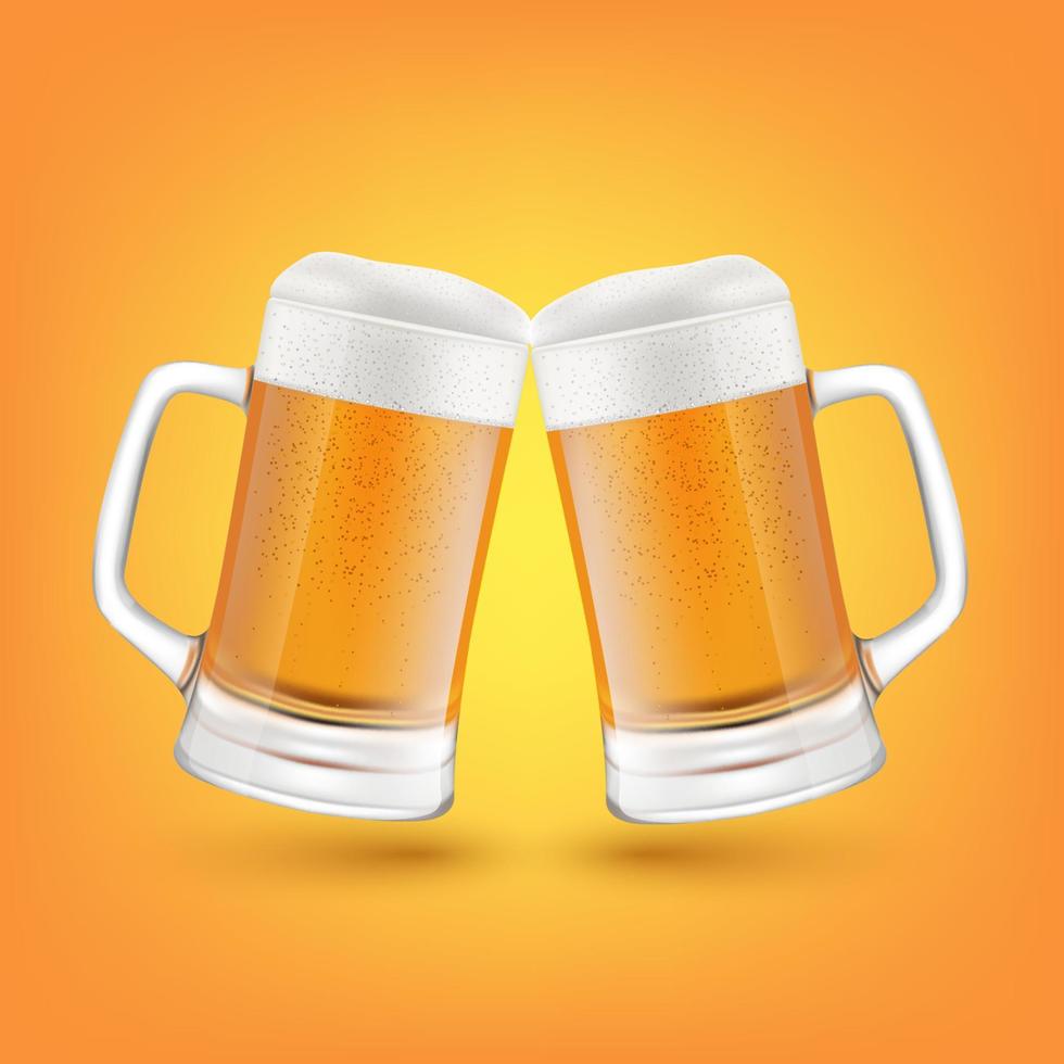 vaso lleno de cerveza. taza llena de cerveza rubia con espuma. bebidas alcohólicas para fiestas. ilustración vectorial 3d realista. vector