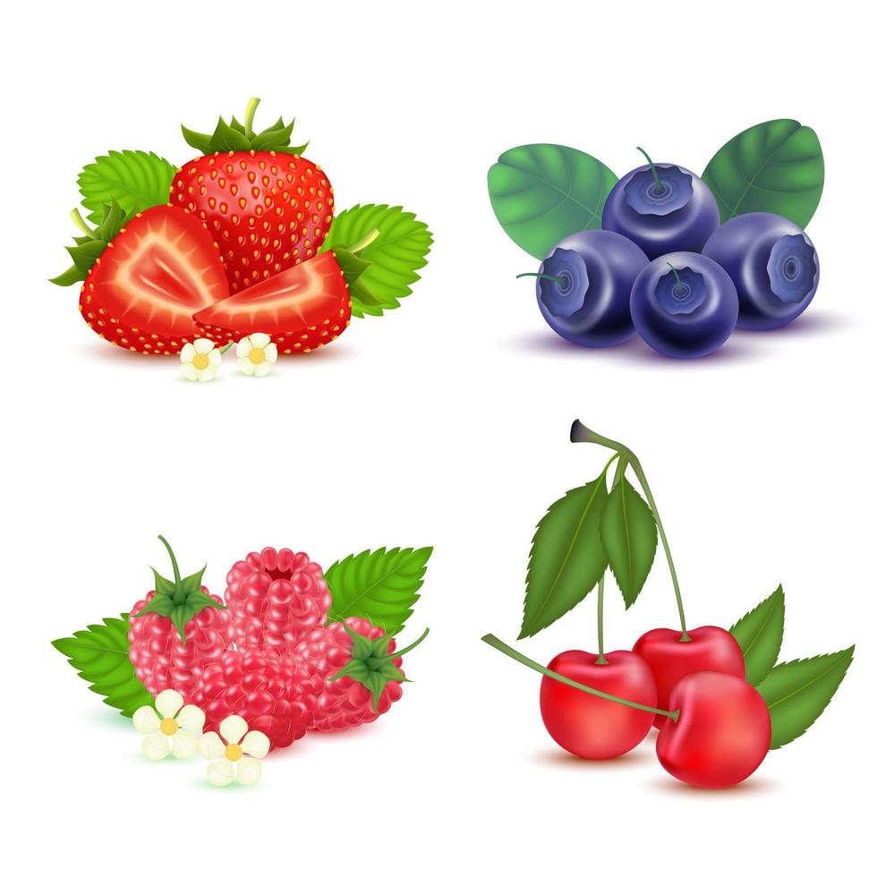 baya dulce fruta aislada sobre fondo blanco. conjunto de vectores 3d. ilustración realista