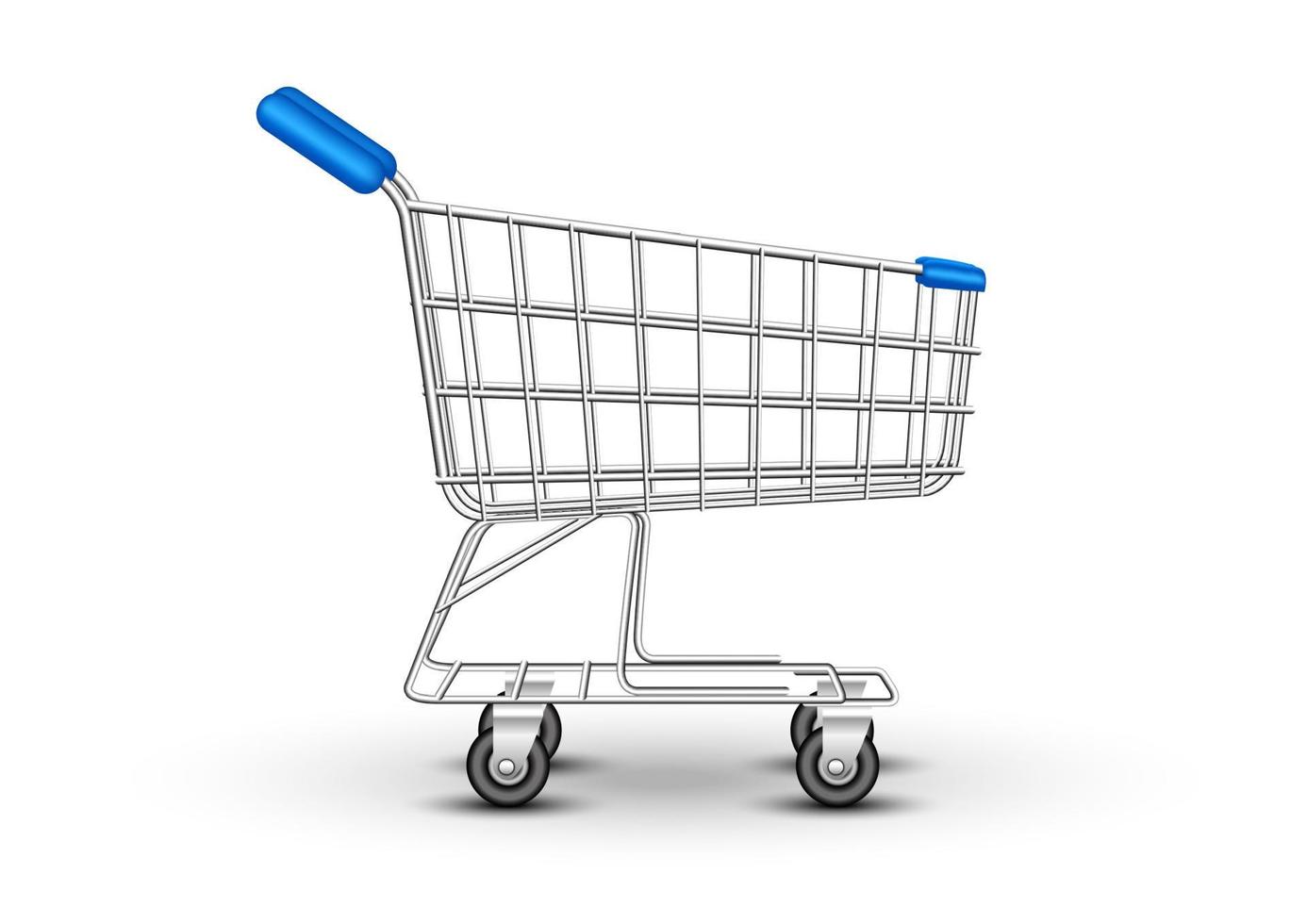 Side view empty supermarket shopping cart isolated on white background. Vector illustration.