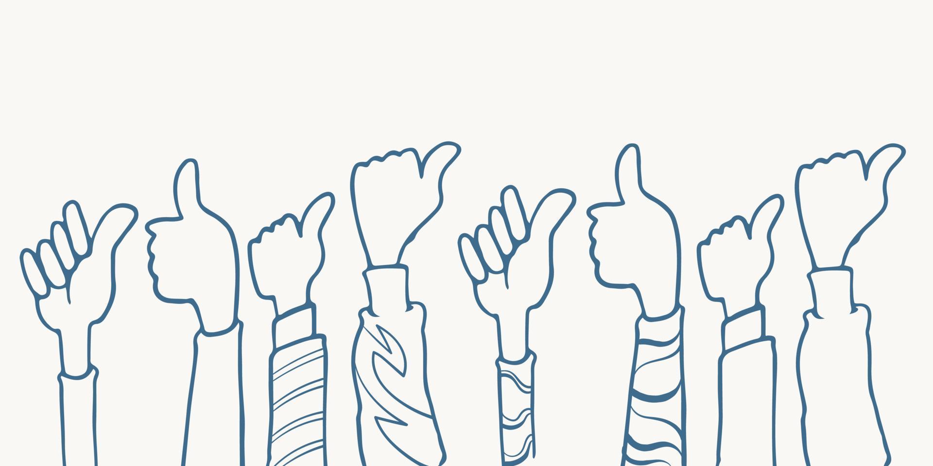 hand drawn eight hands thumb up clapping ovation illustration vector