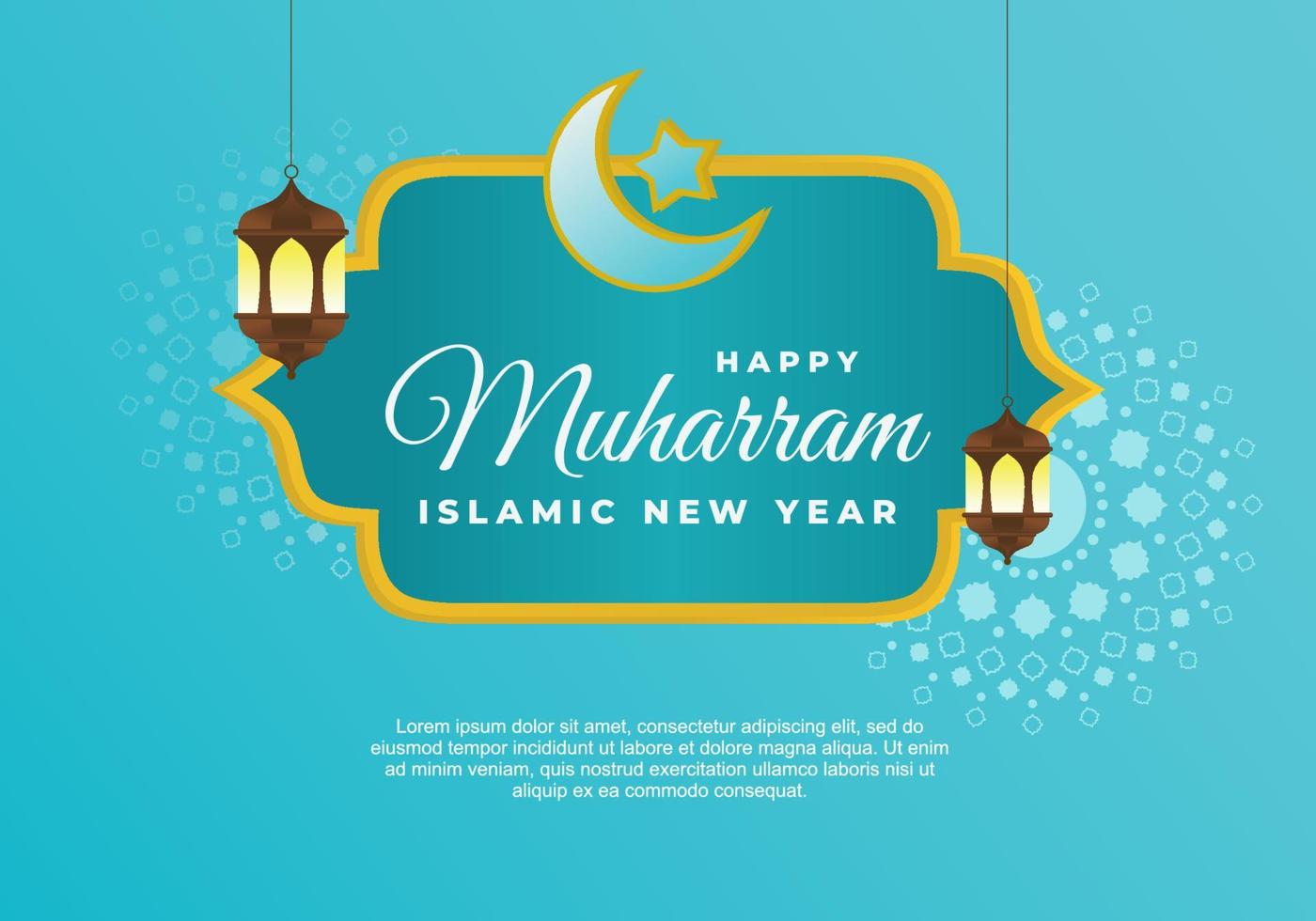 Islamic new year muharram with two lanterns, crescent and star vector