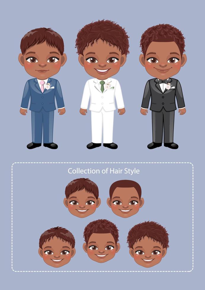 Set of American African Groom or Marriage Design Concept Vector