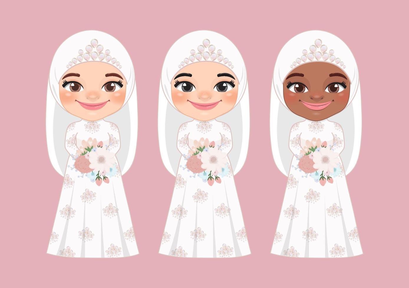 Set of Muslim Bride or Marriage Design Concept Vector