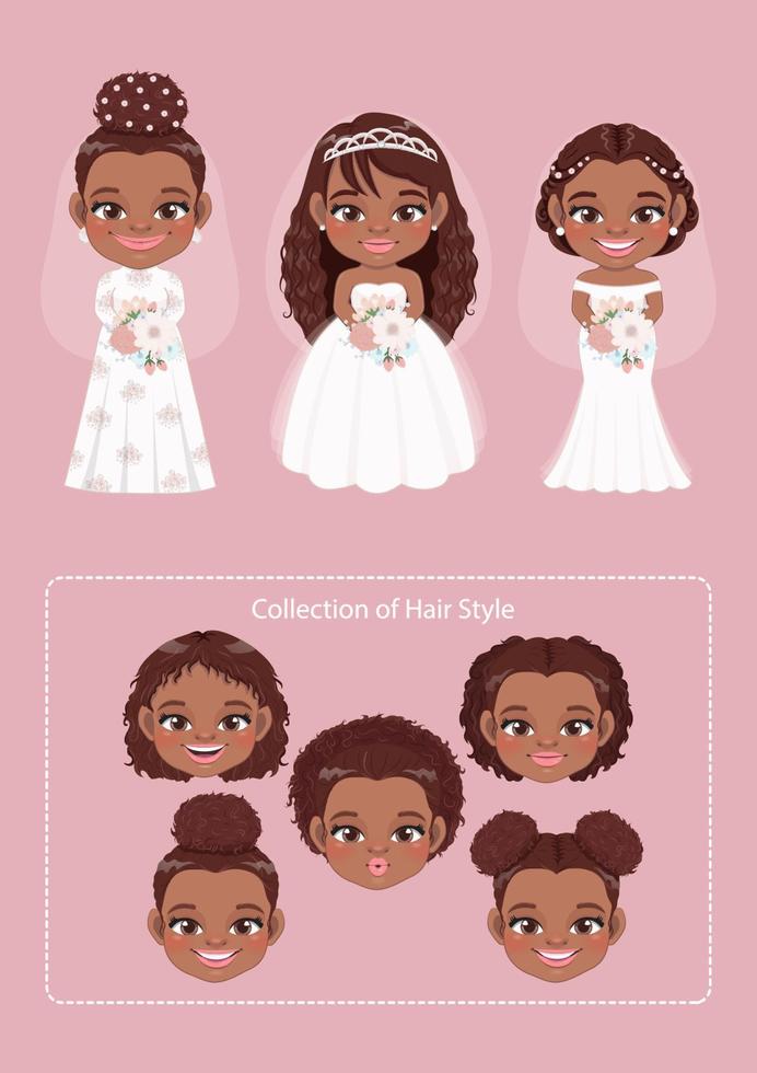 conjunto de vector de concepto de diseño de matrimonio o novia africana americana