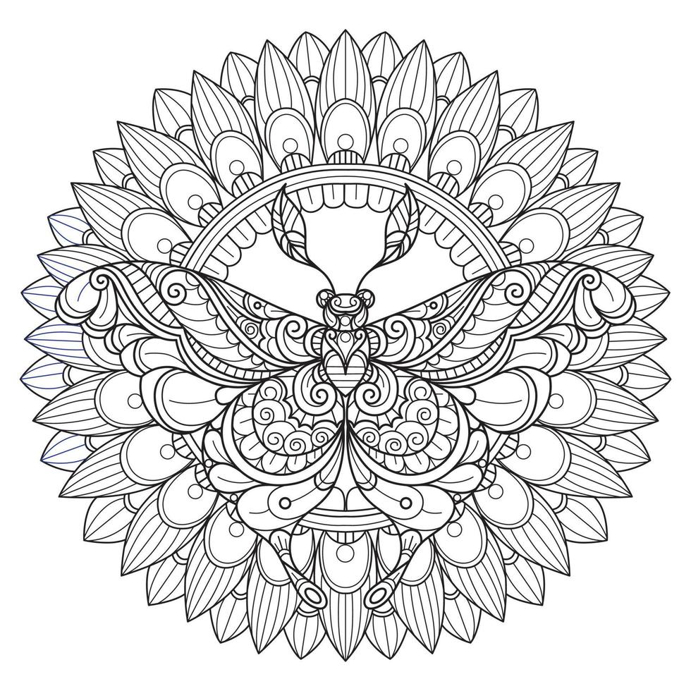 mariposa y girasol dibujadas a mano para un libro de colorear para adultos vector