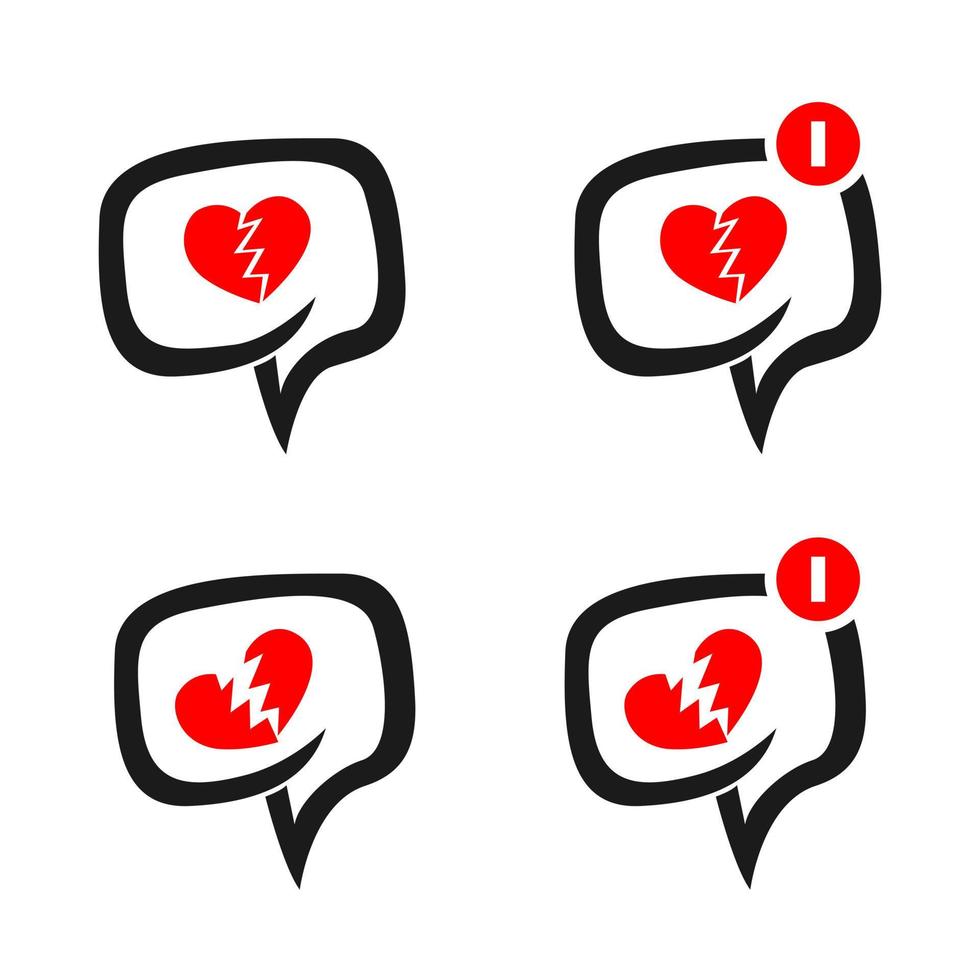 broken heart icon set, bubble box, chat box, heart, love symbol, love notification symbol, broken heart vector