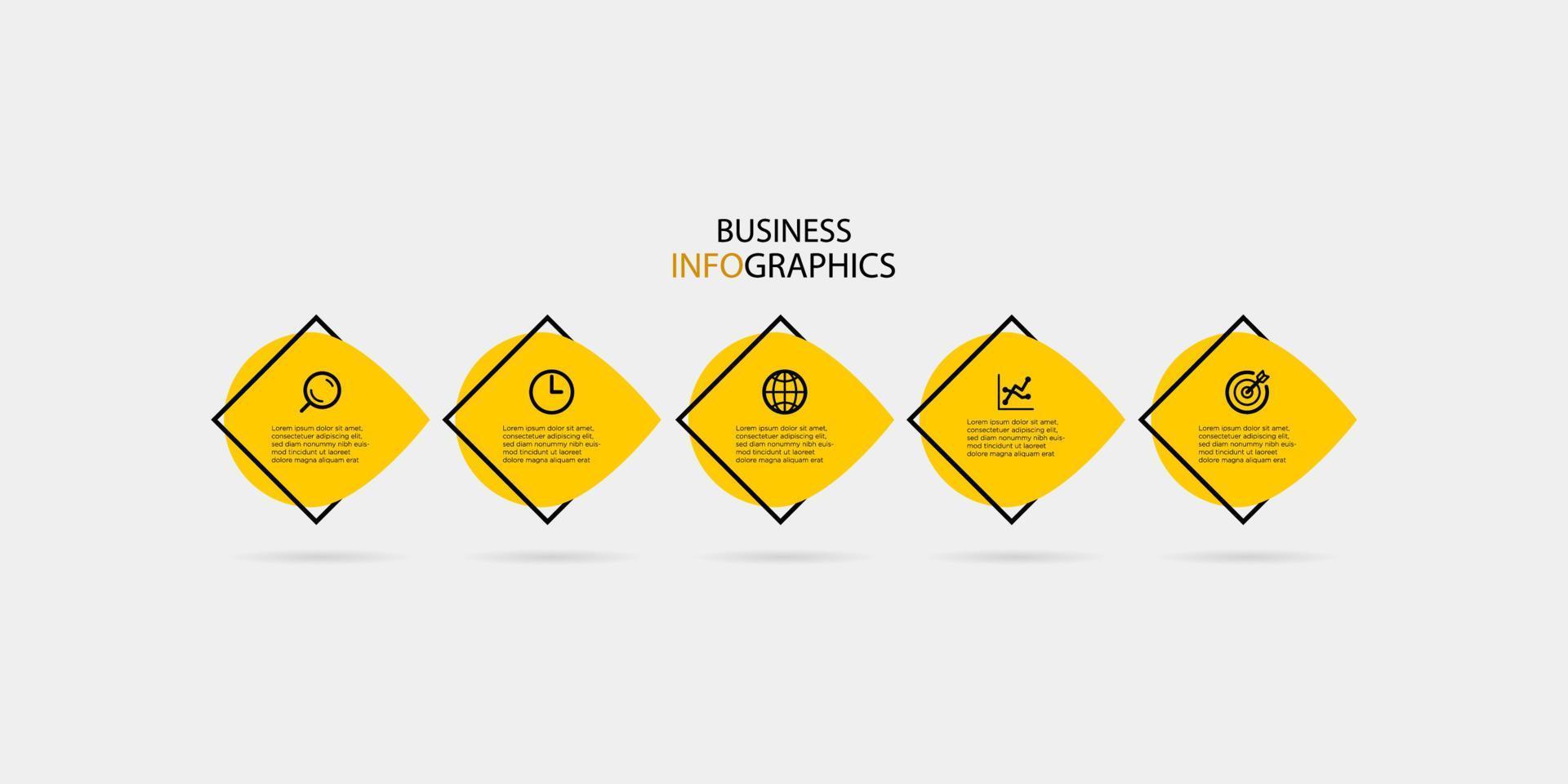 Modern business Infographic design template vector with icons and 5 options or steps. Can be used for process diagram, presentations, workflow layout, banner, flow chart, info graph. Eps10