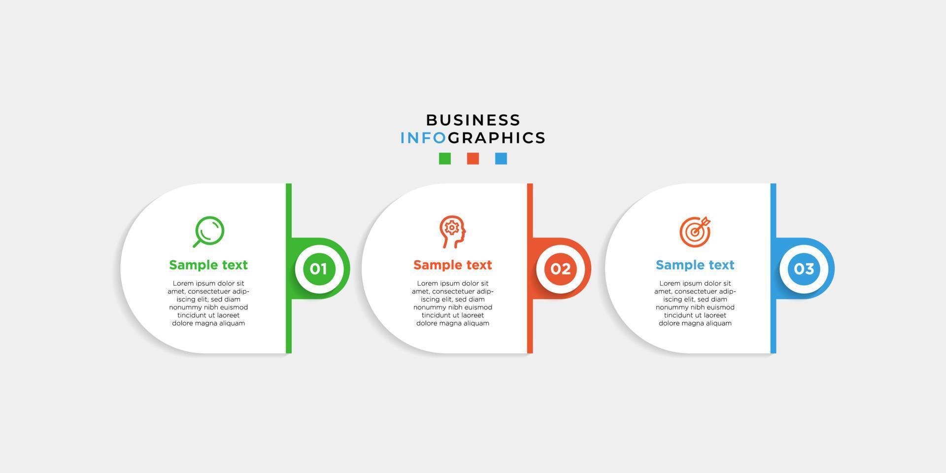 Modern 3 steps, option or levels line infographic with label. Timeline info graphic. Business presentation, information brochure, banner, workflow layout template. Eps10 Vector illustration