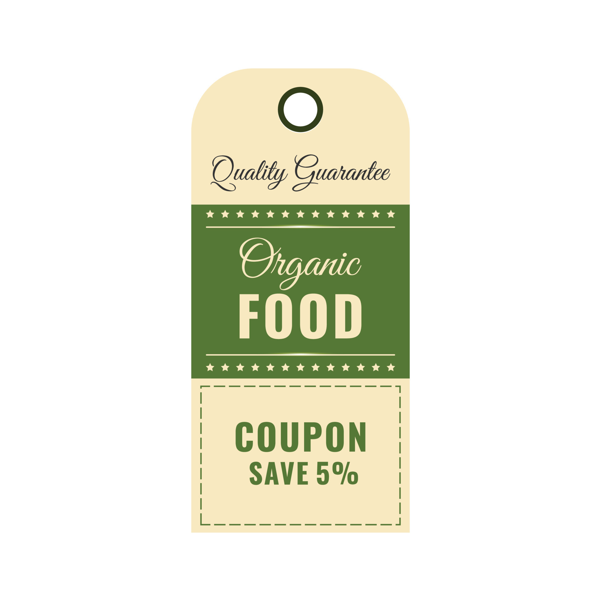 The organic food label and discount coupon. The concept of organic