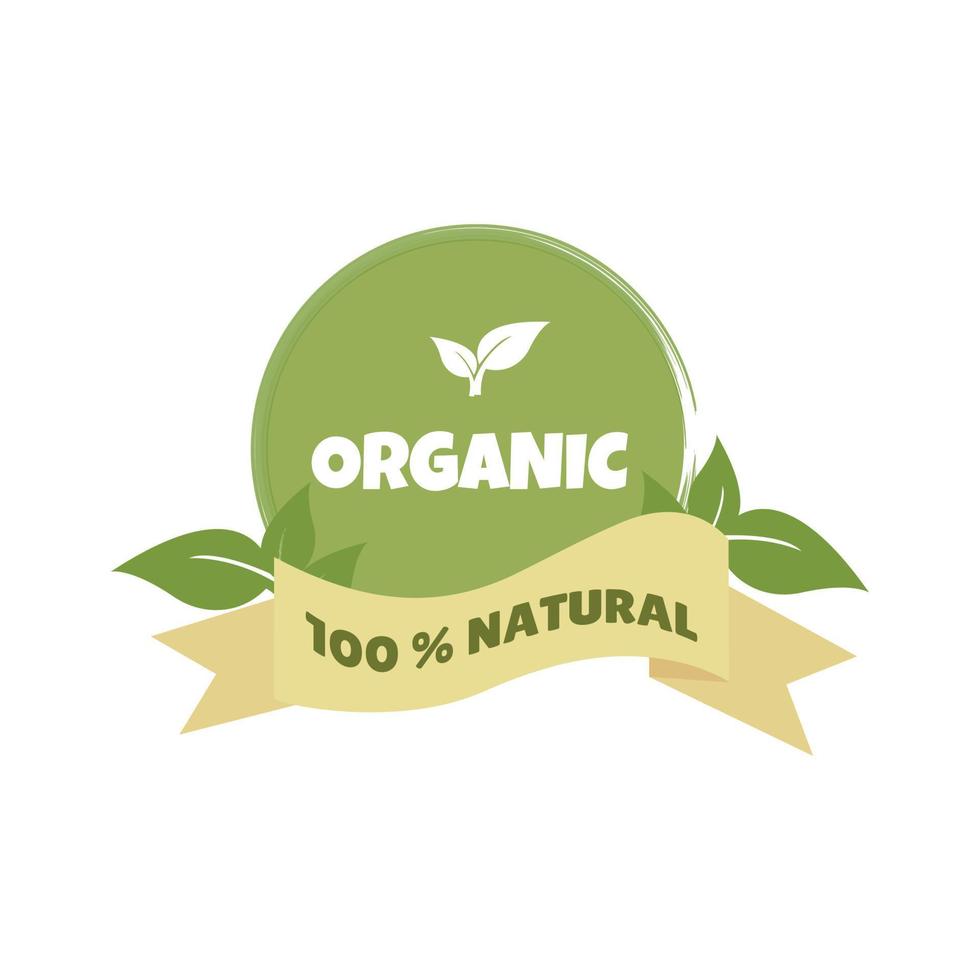 Organic round label with ribbon, logo. Organic, natural product concept. vector