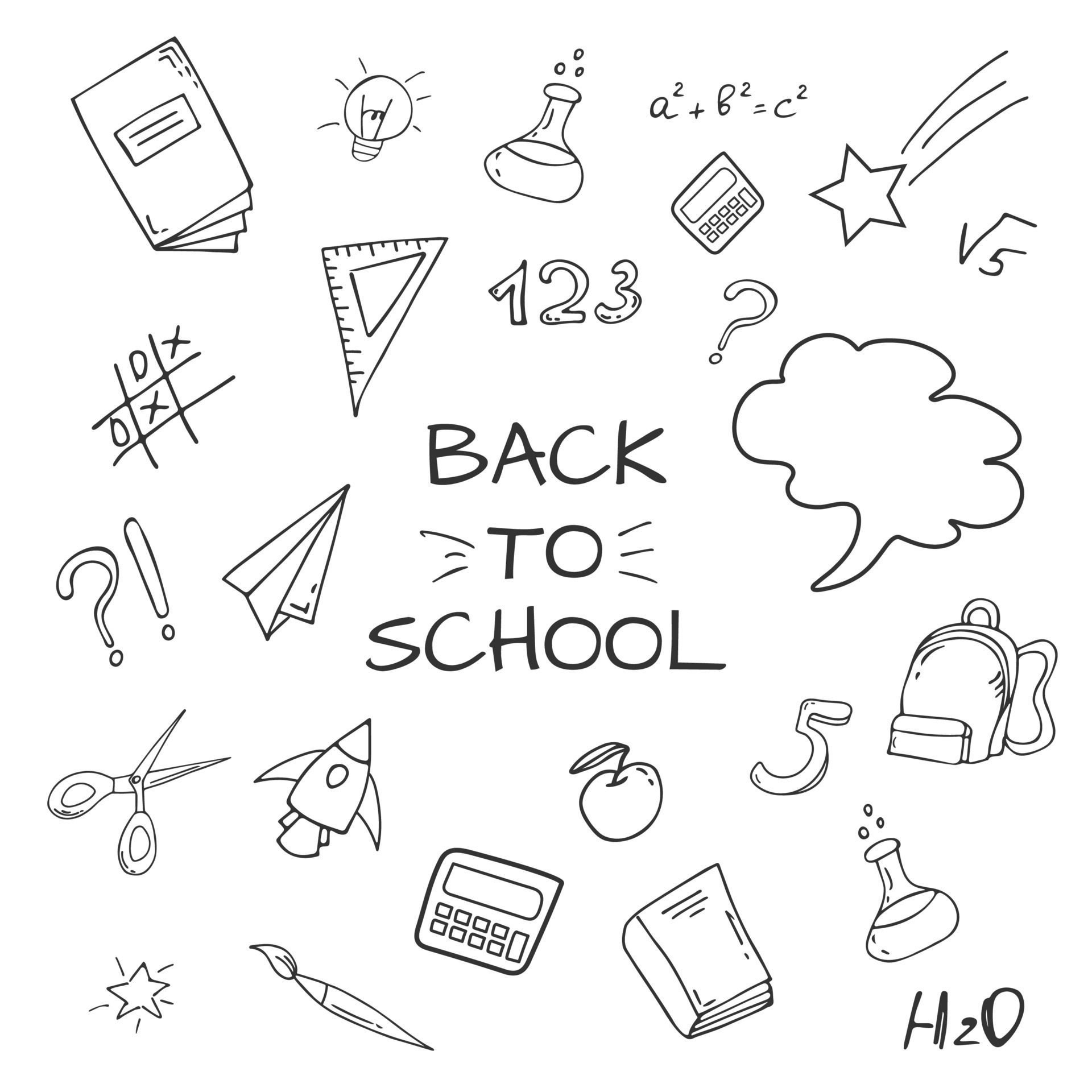 Free drawing of school subjects. Back to school. Vector illustration