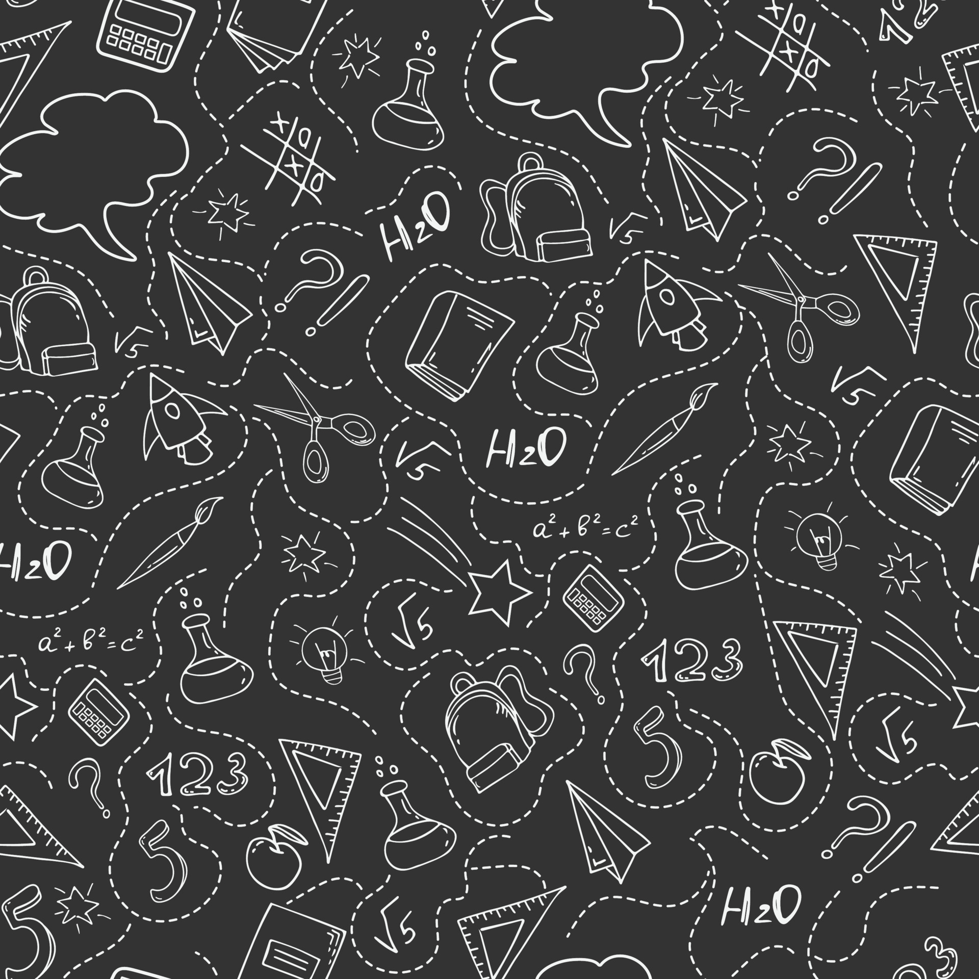 Seamless vector illustration with school supplies in doodle style for  textile fabrics, wrapping paper and wallpaper design for websites. Vector  illustration on black background. 9098375 Vector Art at Vecteezy