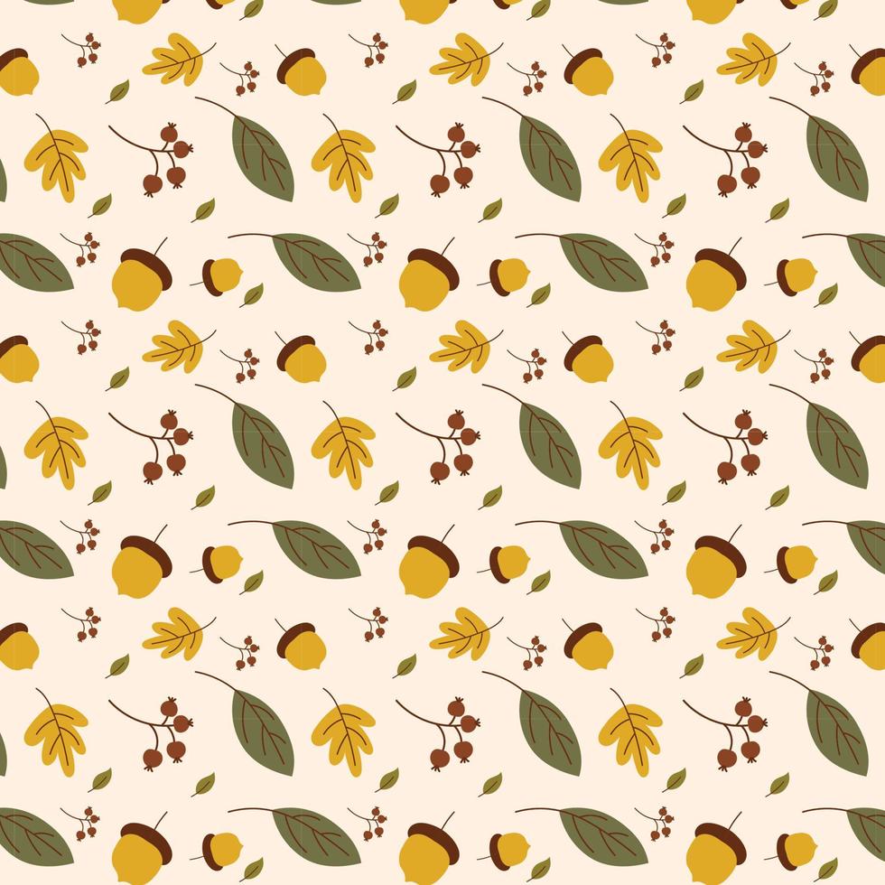 patrones sin fisuras con hojas de otoño y bellotas vector