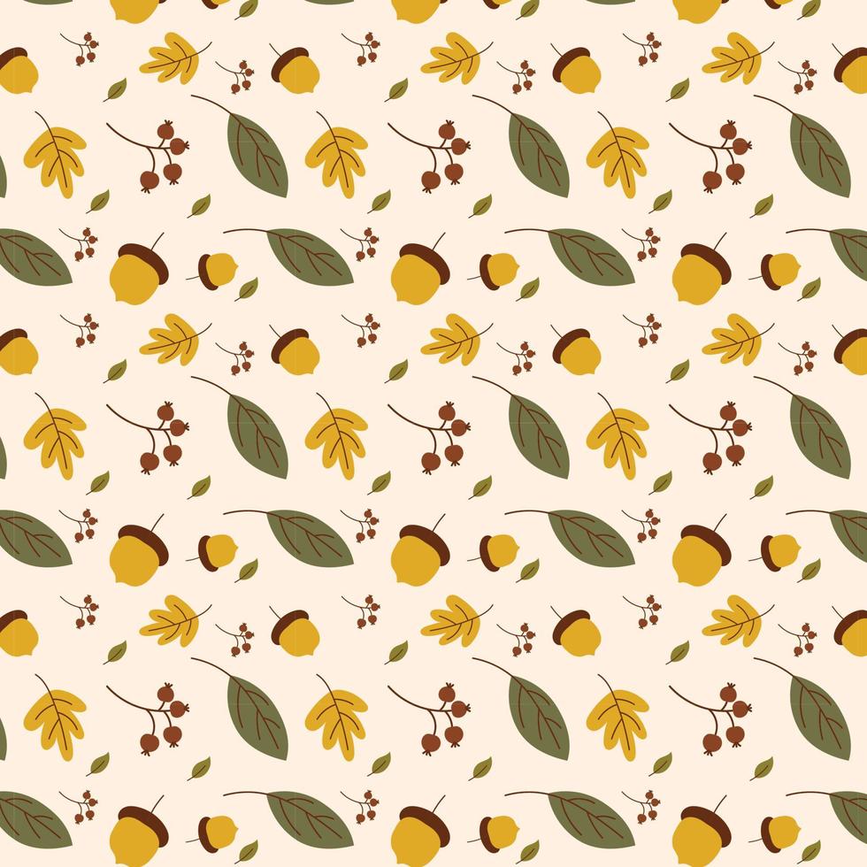 Seamless pattern with Autumn Leaves and Acorns vector