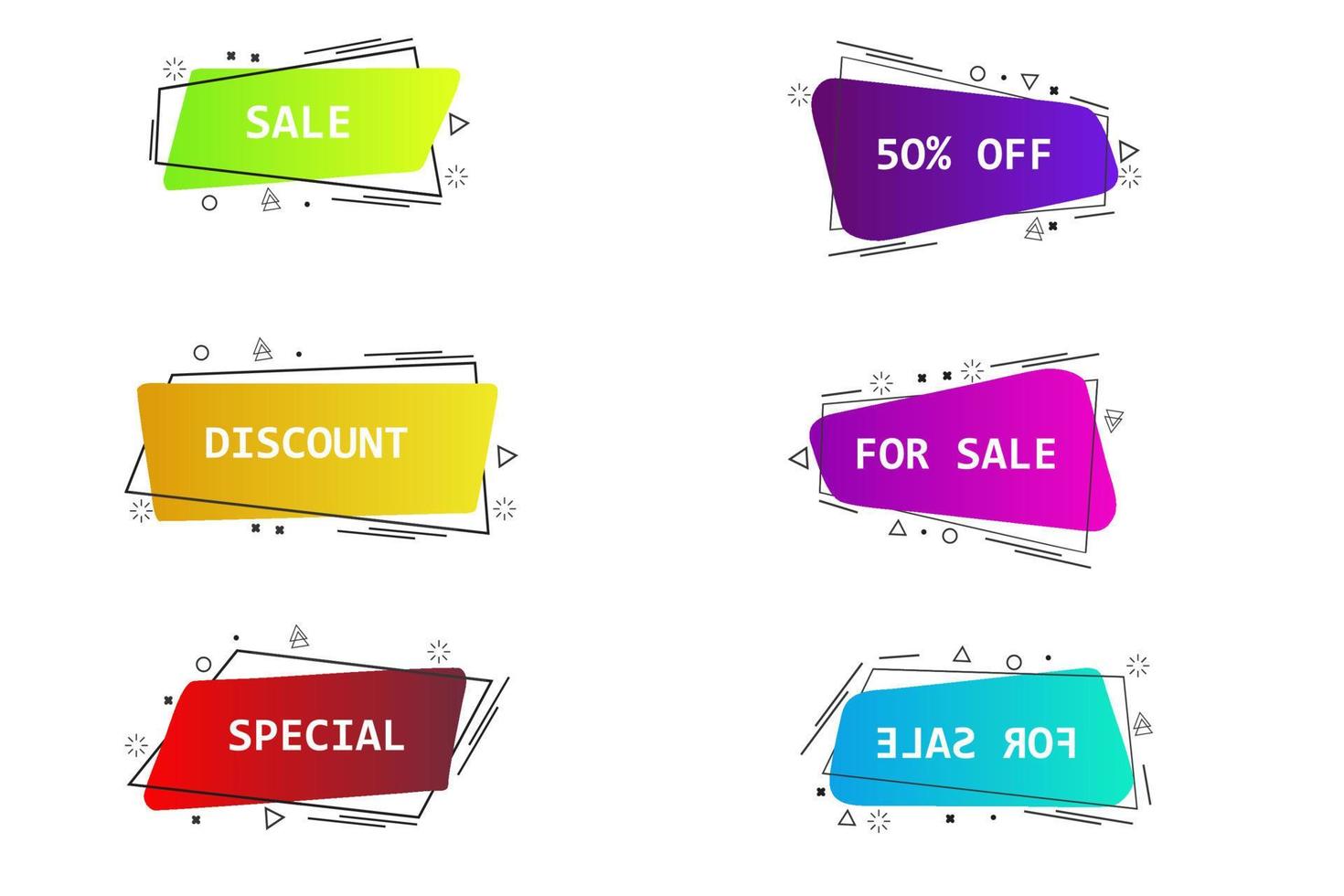 Set of geometric flat banners. Modern abstract gradient shapes suitable for sale promotion, discount title frame, or business element. - Vector