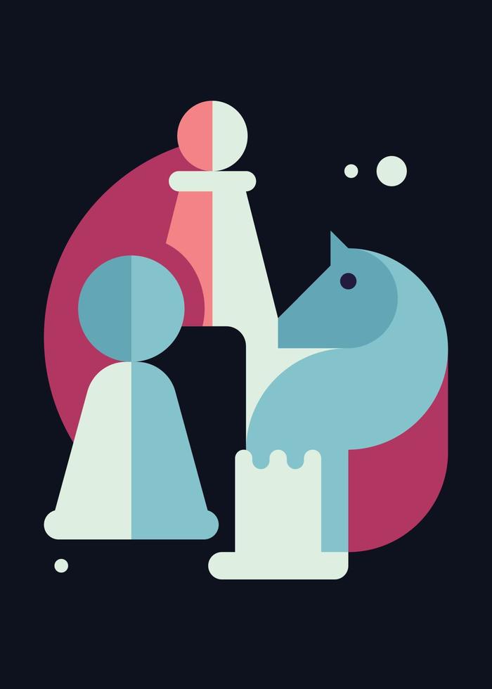 Chess poster with knight and pawns. vector