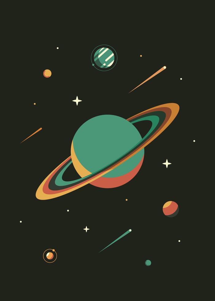 cartel espacial con diferentes planetas. vector