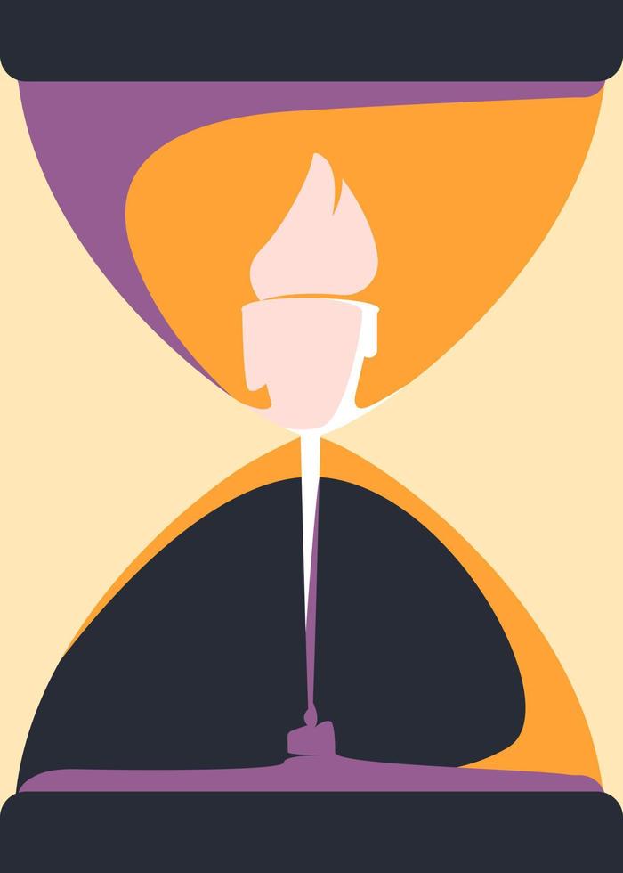 Hourglass with melting candle. vector