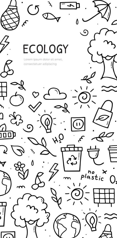 Doodle set of ecology. Vertical banner template. Vector illustration.