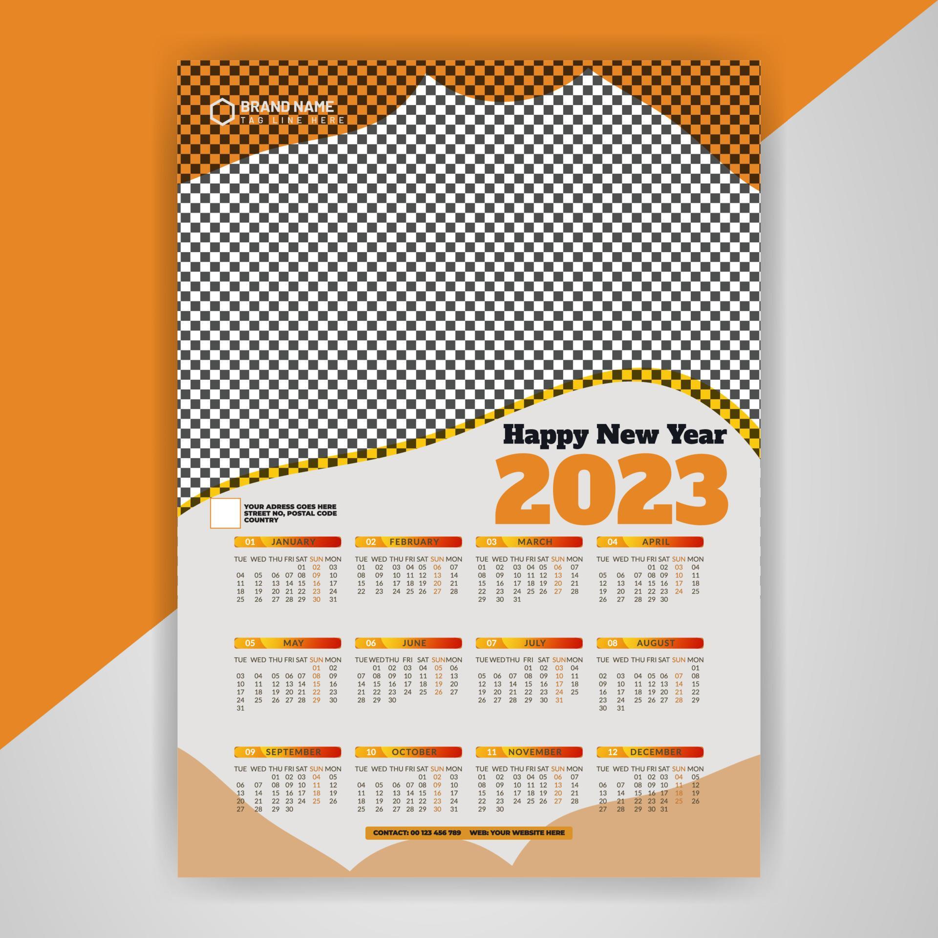 one page corporate wall calendar 2023 template design free download
