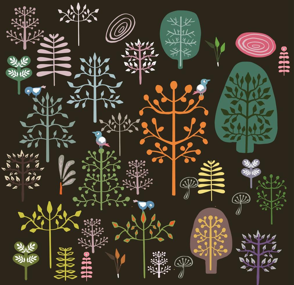 Big Set with Different Stylized Trees ornament, illustration, textile vector