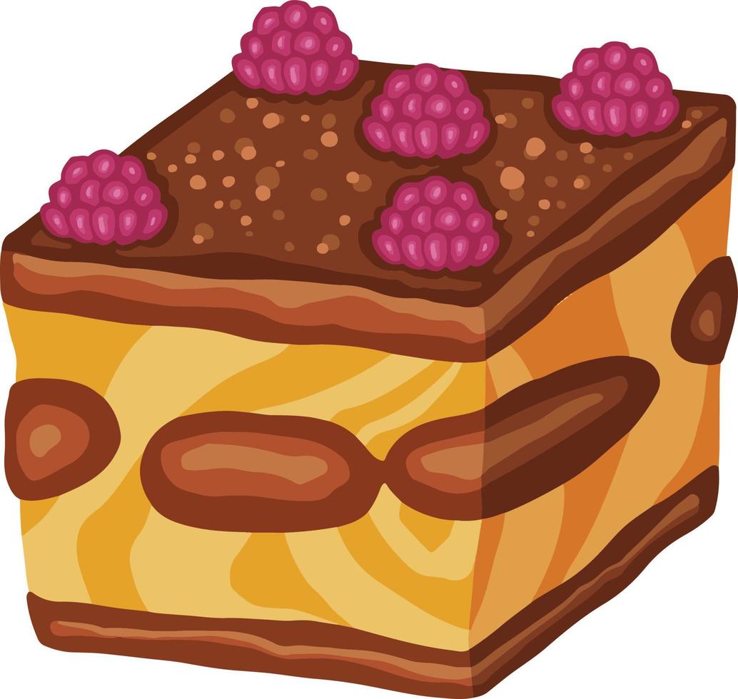 tiramisu chocolate with raspberries, cake dessert, hand-drawn illustration vector