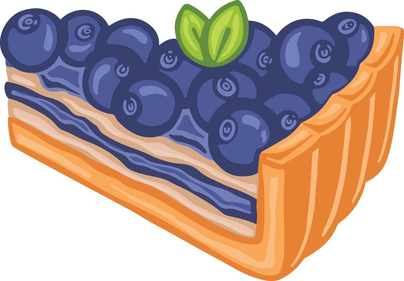 slice of blueberry pie, brownie dessert, hand-drawn illustration vector