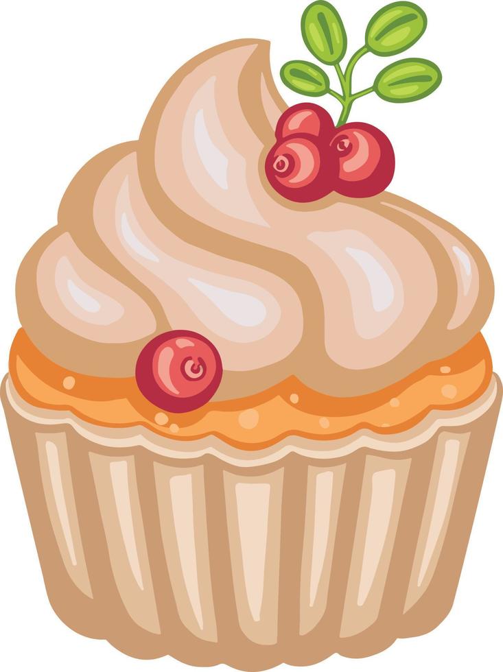 bollo de cupcake dulce, postre de pastel, ilustración dibujada a mano vector