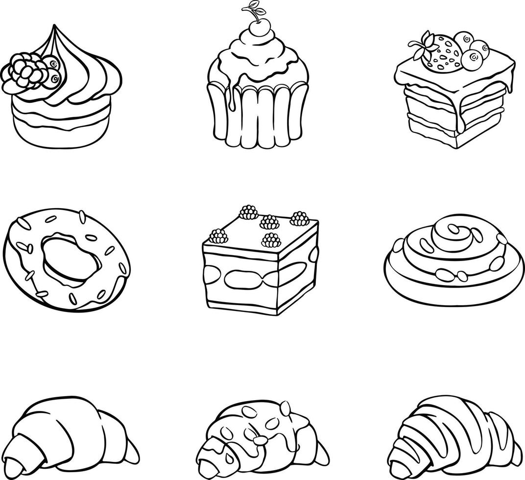 set of sweets cake dessert, hand-drawn illustration vector