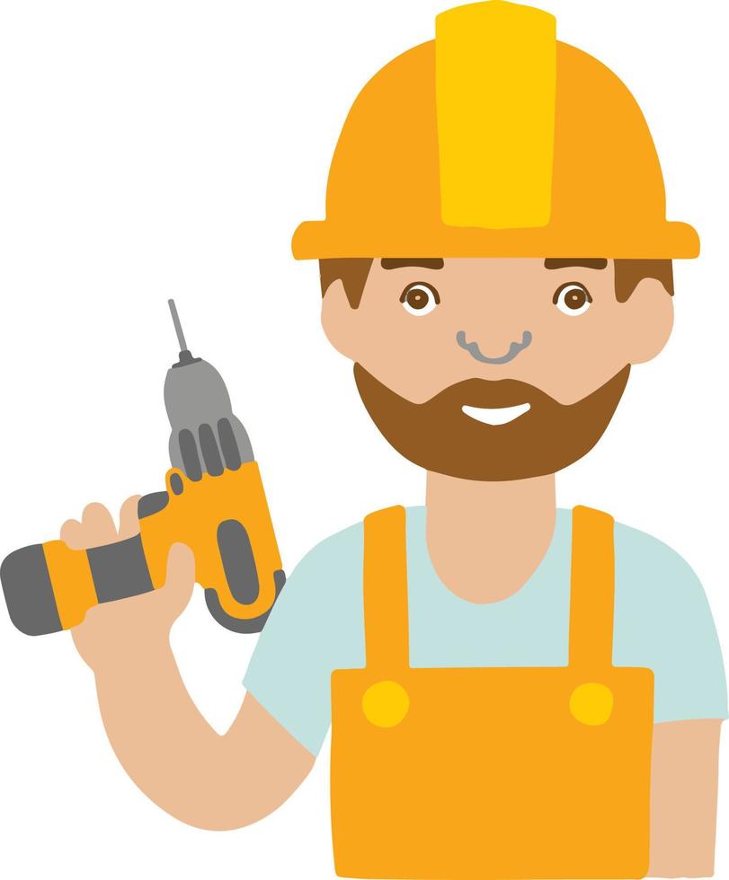 Builder foreman head of construction site, hand-drawn illustration vector