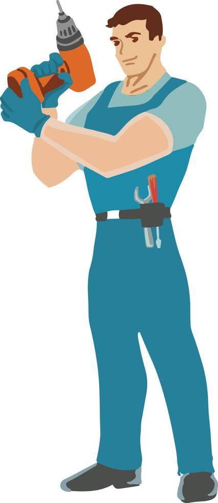 Builder foreman head of construction site, hand-drawn illustration vector