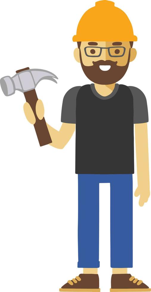 Builder foreman head of construction site, hand-drawn illustration vector
