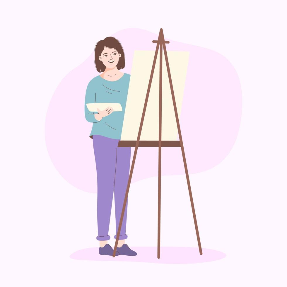 Woman painting on canvas, vector illustration