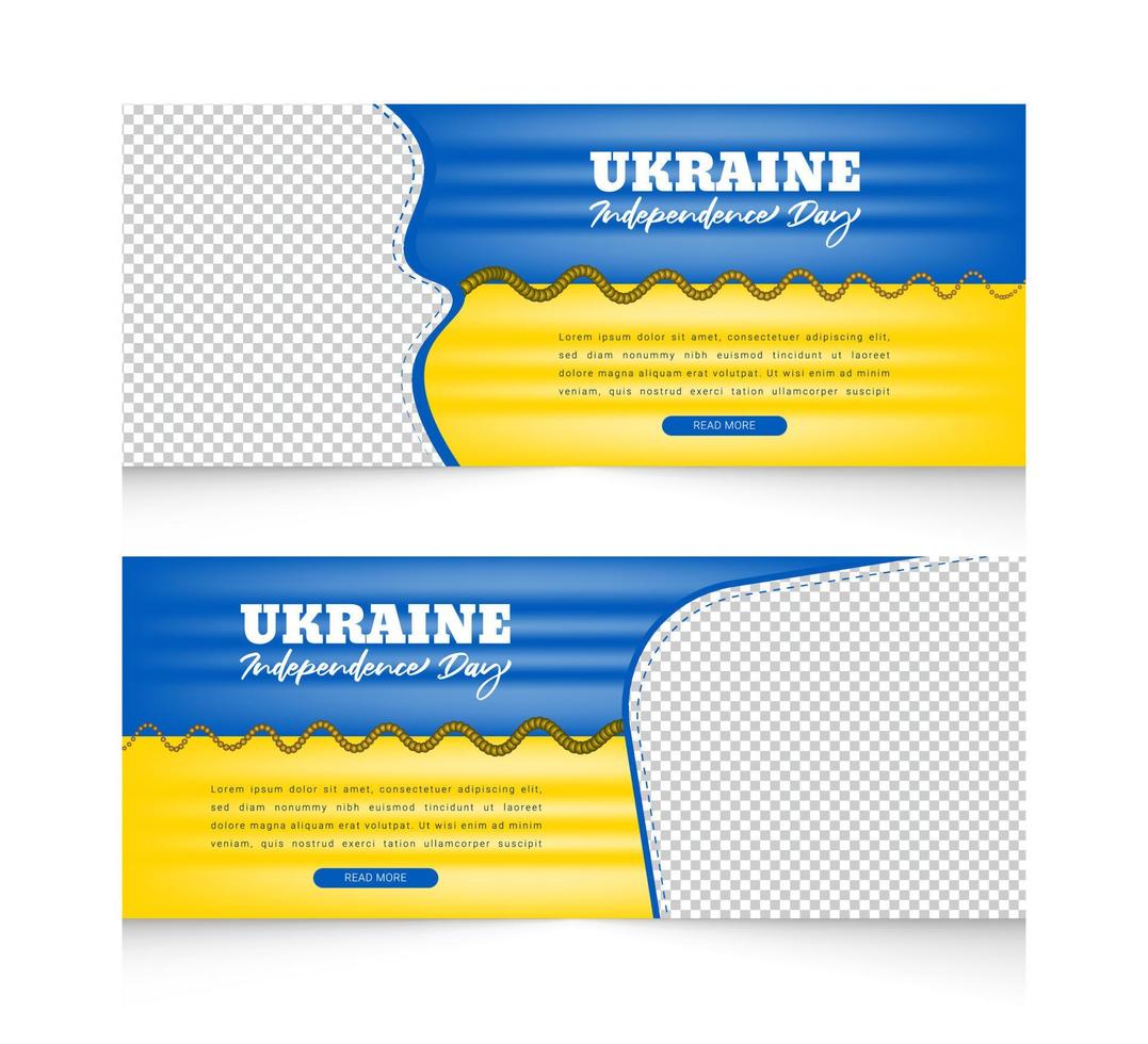 conjunto de plantillas de banner horizontal de celebración del día de la independencia de ucrania con diseño de ondear banderas en 3d vector