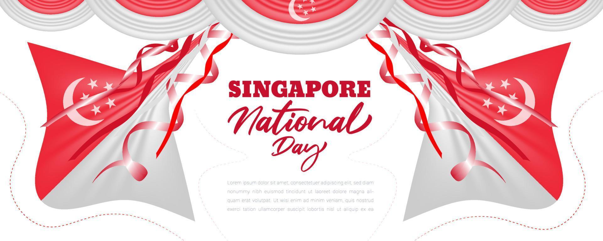 Waving ribbon or flag of Singapore national day background design vector