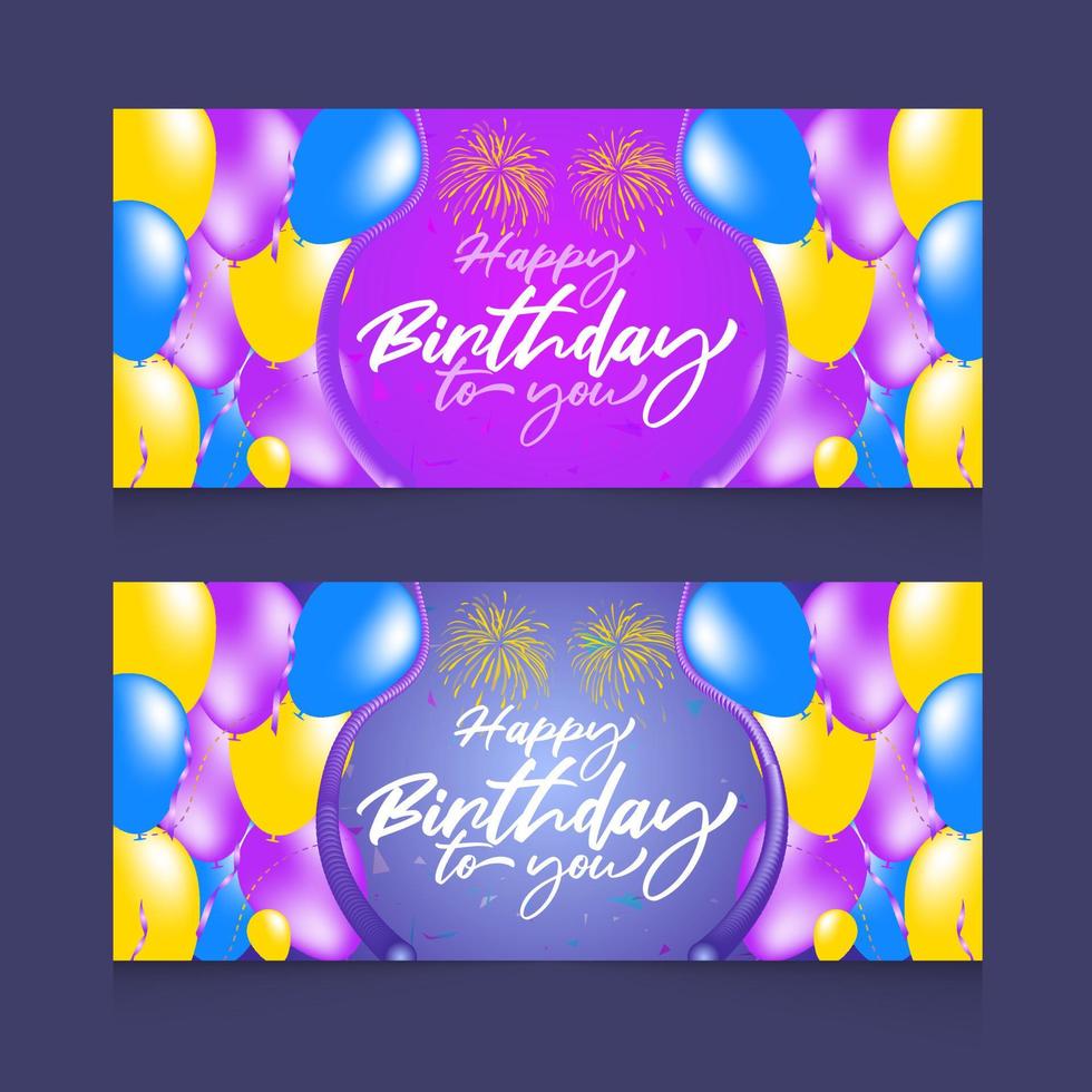 Happy birthday celebration with realistic balloons and ribbon horizontal banner design vector