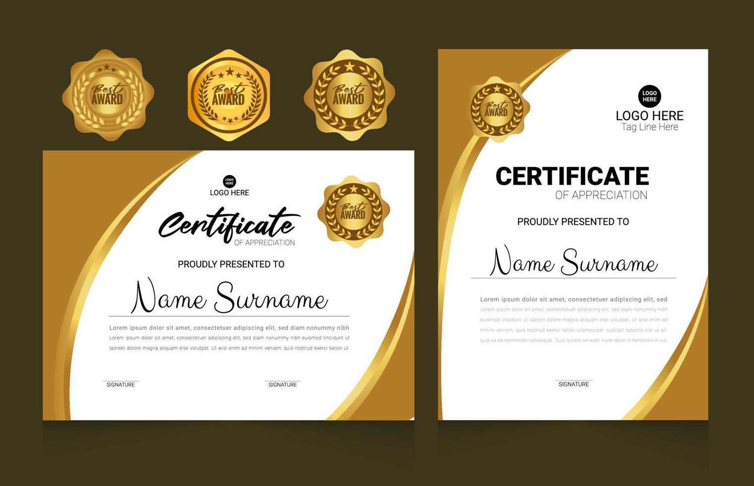 Elegant Certificate Template with best award badge set design vector