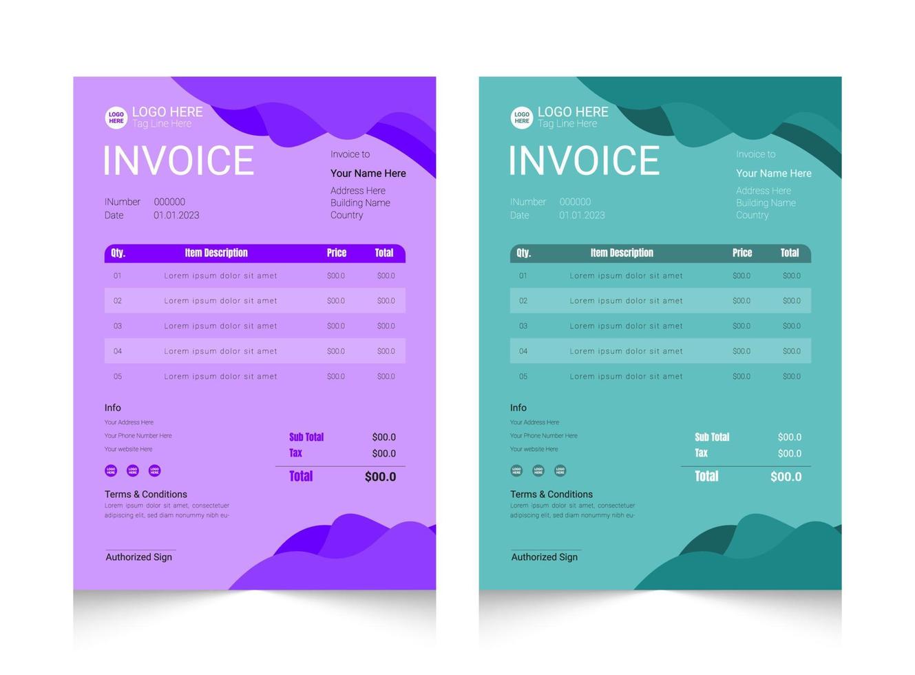 Abstract geometric colorful business invoice template design set vector