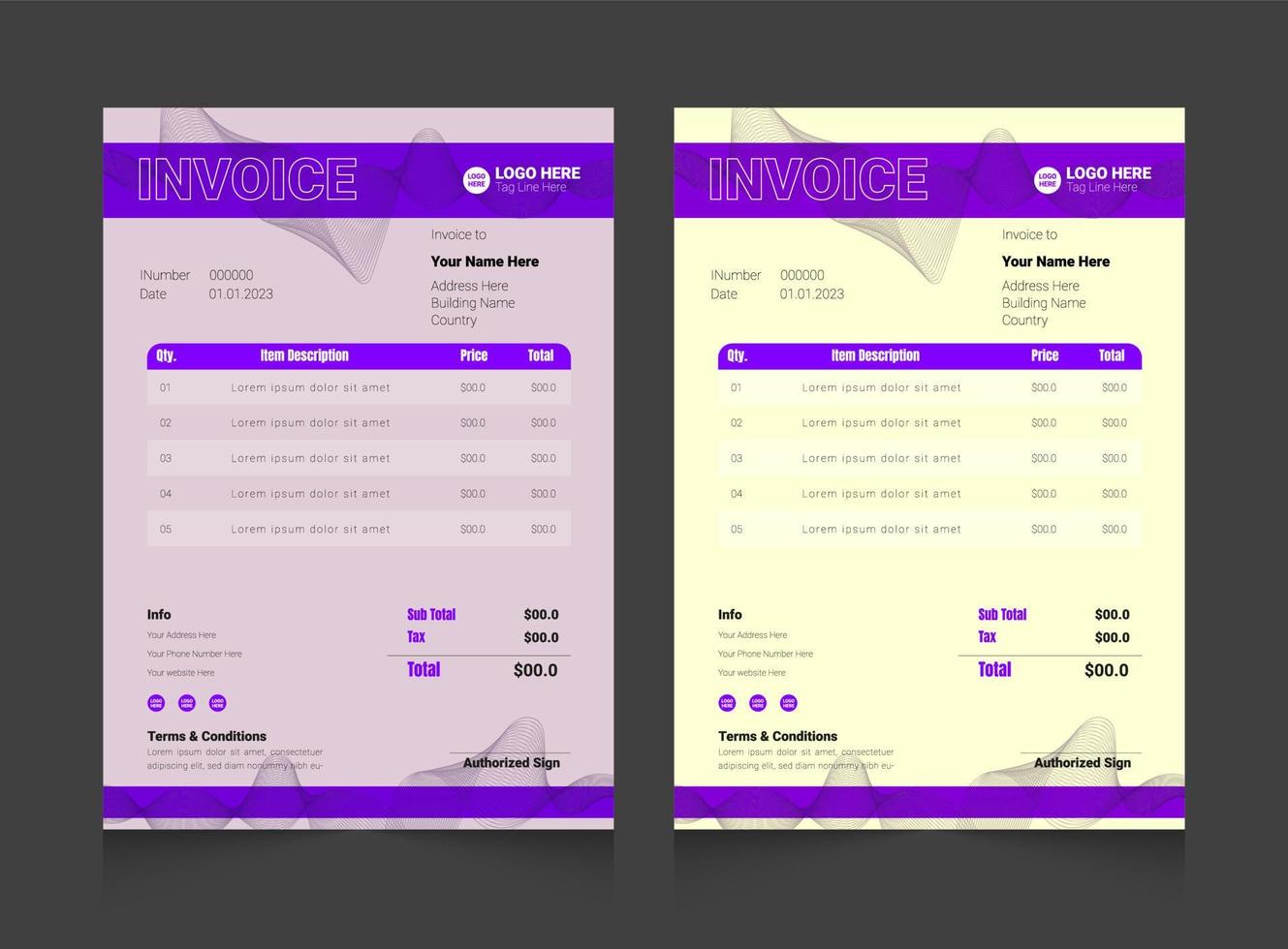 Abstract geometric colorful business invoice template design set vector