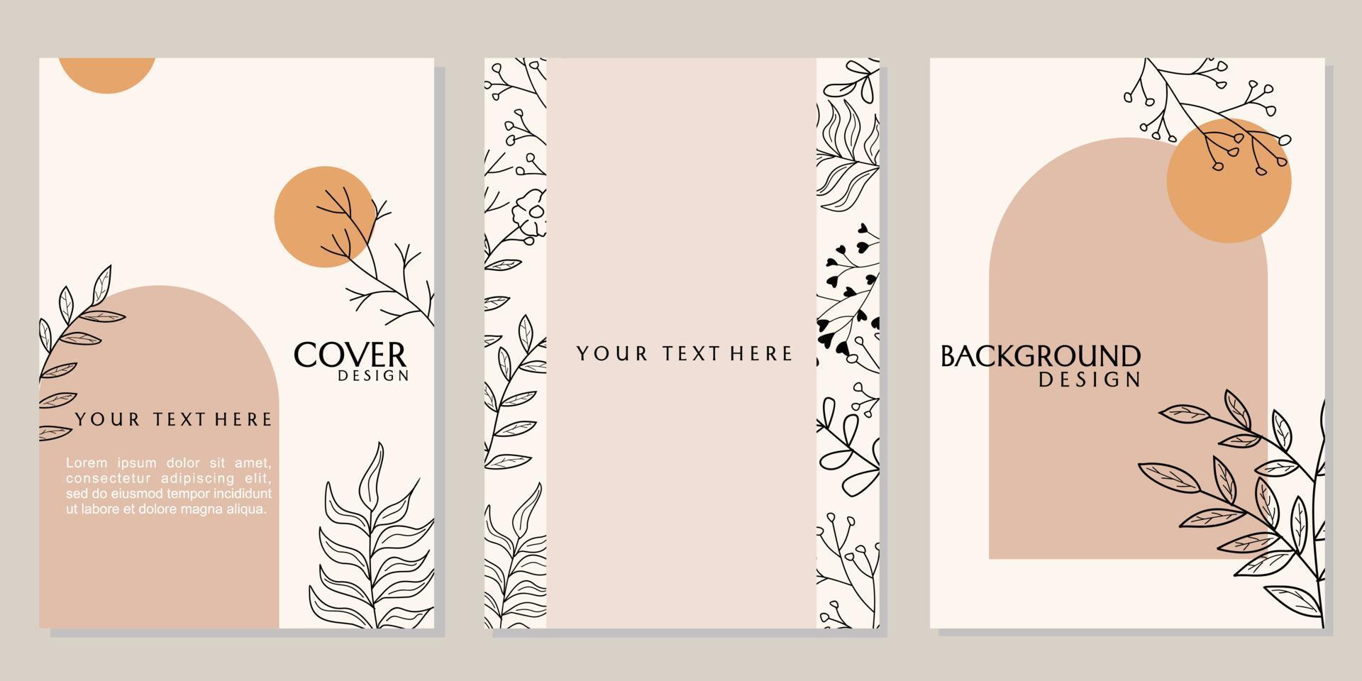 portada del catálogo de plantilla con adornos florales dibujados a mano. fondo marrón simple y minimalista. diseño de aesth desain vector