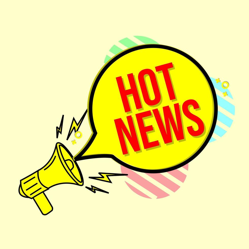 loudspeaker sticker badge with hot news text. background for notification ad banner. flat vector design