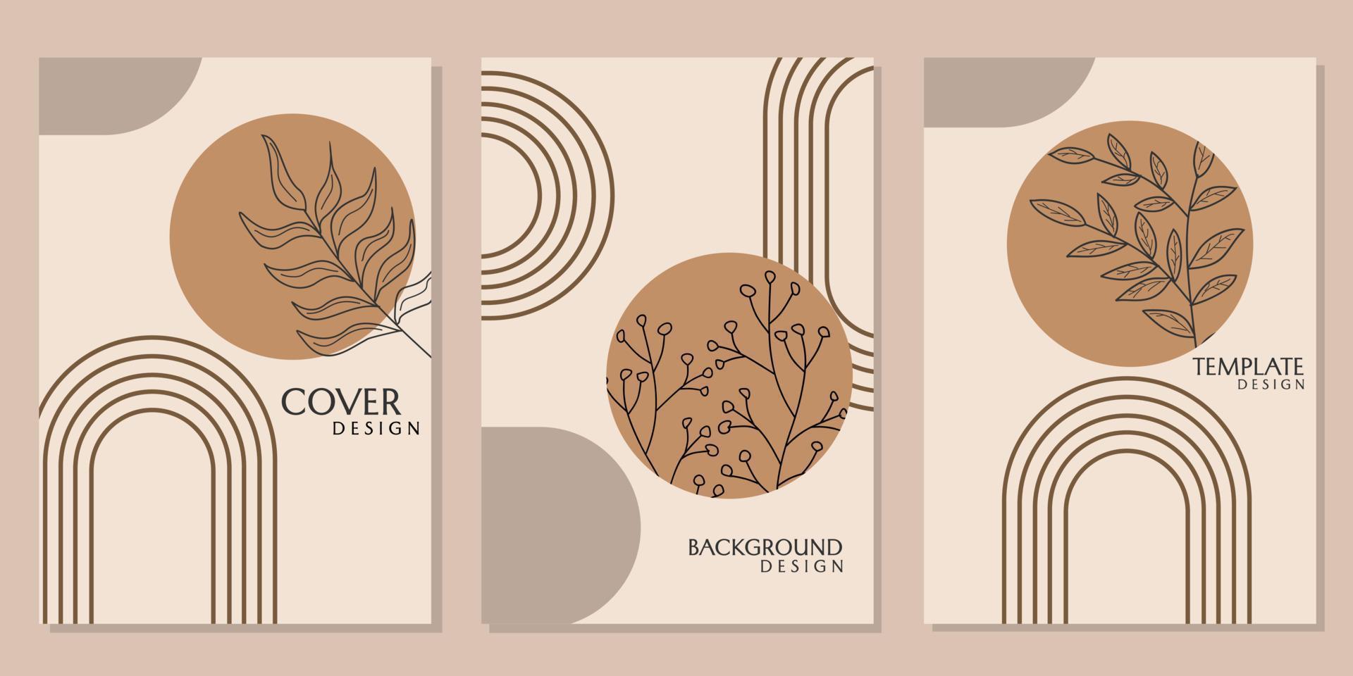 cover template, brown aesthetic style wall decoration. abstract background with hand drawn floral elements vector