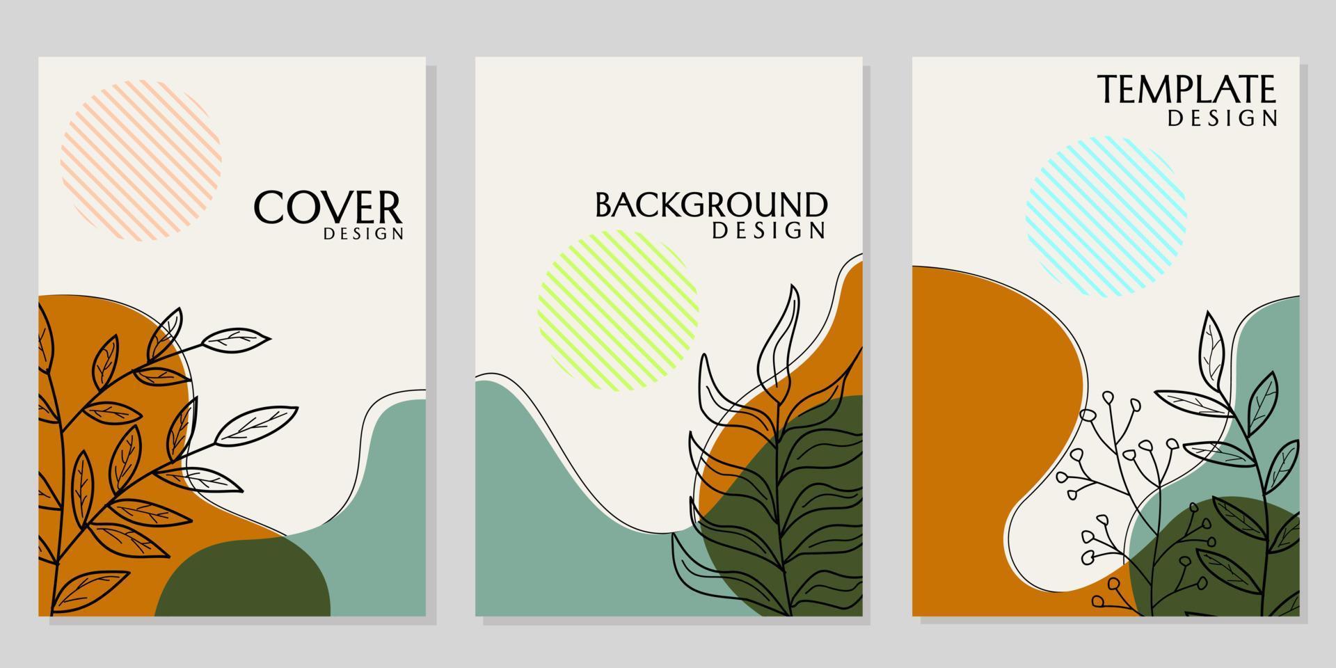 book cover template set. pastel background with hand drawn leaf elements. for catalogs, brochures vector
