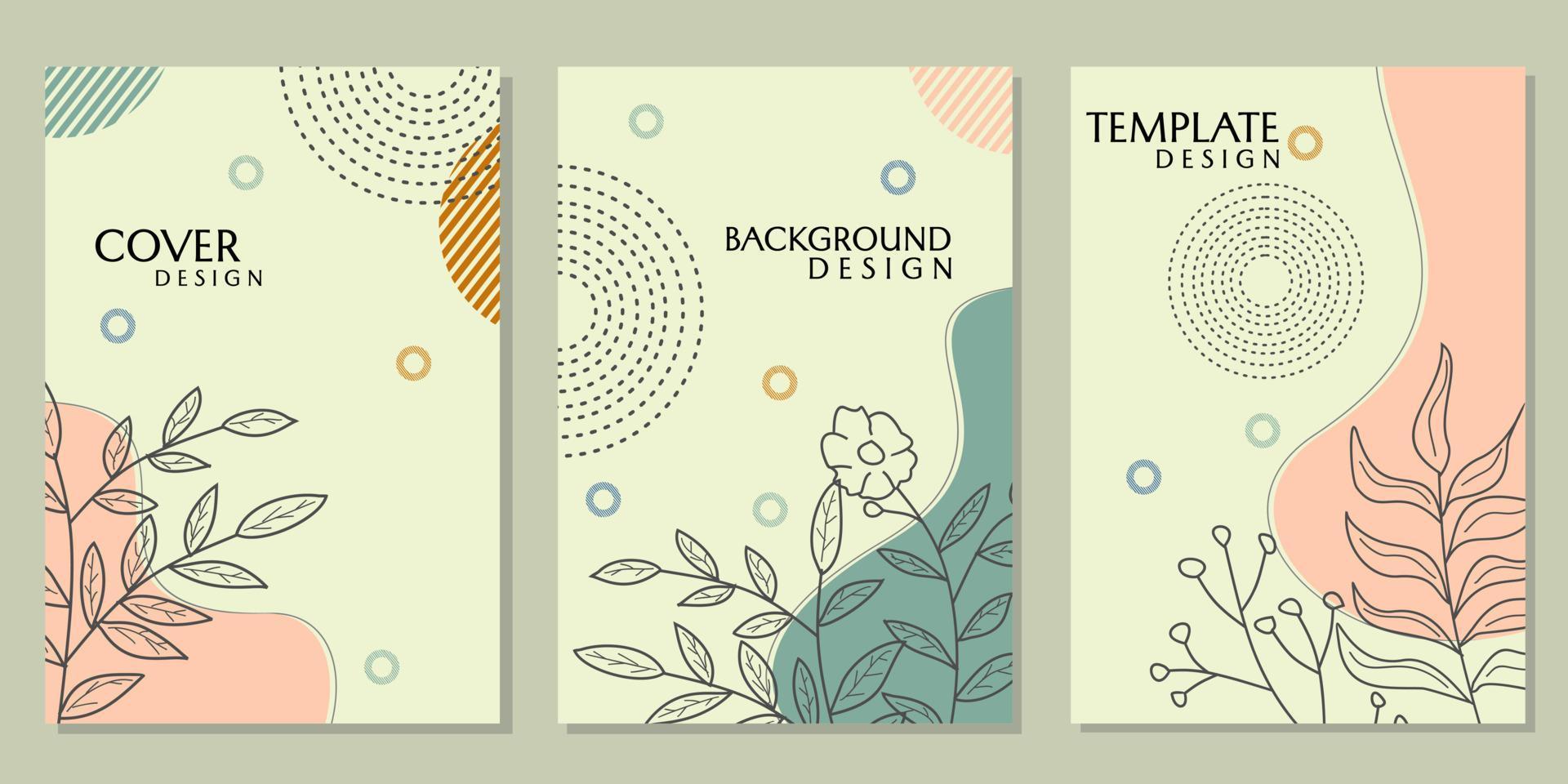 set of cover templates for abstract natural themes. white background with hand drawn leaf elements. for catalogs, brochures vector