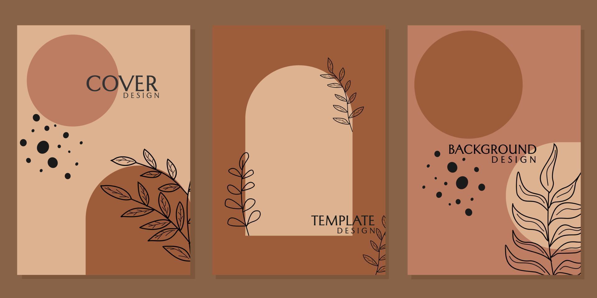 plantilla de portada estética con adornos florales dibujados a mano. fondo marrón simple y minimalista. diseños para catálogos, folletos vector